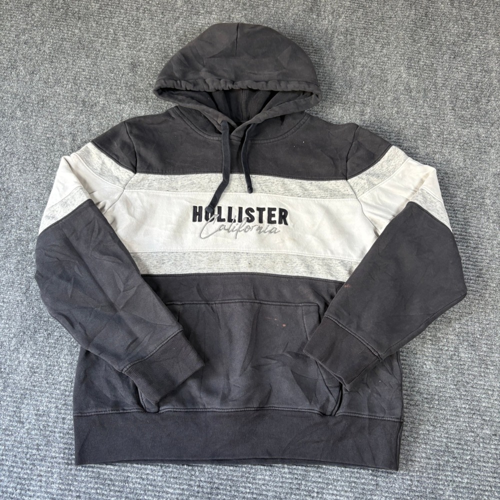 Hollister California Mens Large Black White Pullover Hoodie Sweatshirt